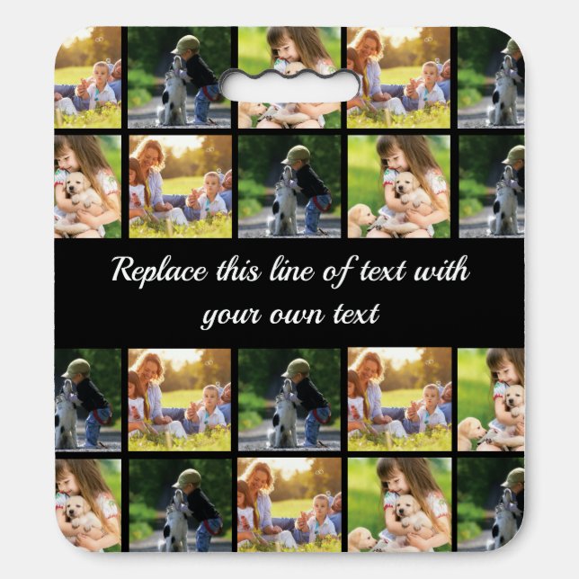 Personalize photo collage and text seat cushion (Front Vertical)