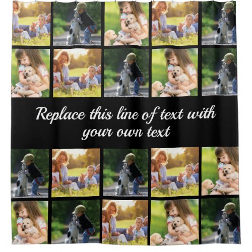 Personalize photo collage and text shower curtain