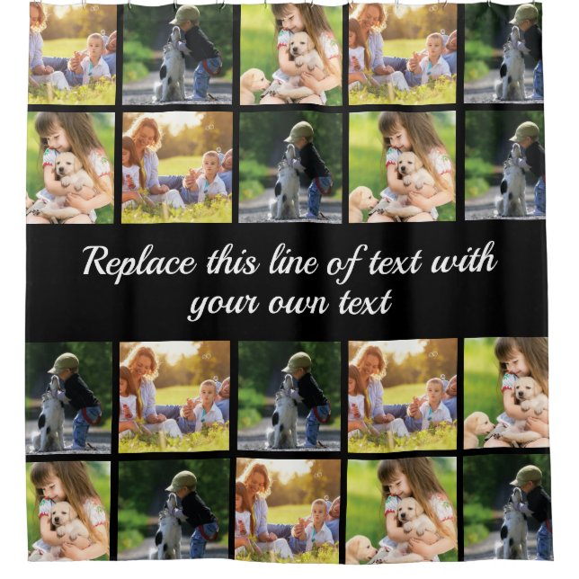 Personalize photo collage and text shower curtain (Front)