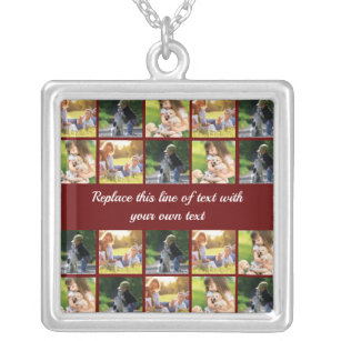 Personalize photo collage and text silver plated necklace
