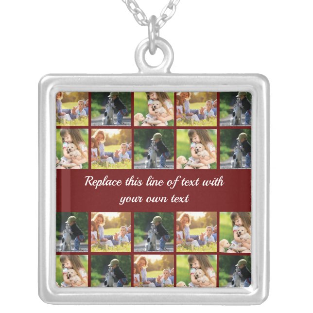 Personalize photo collage and text silver plated necklace (Front)