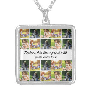 Personalize photo collage and text silver plated necklace