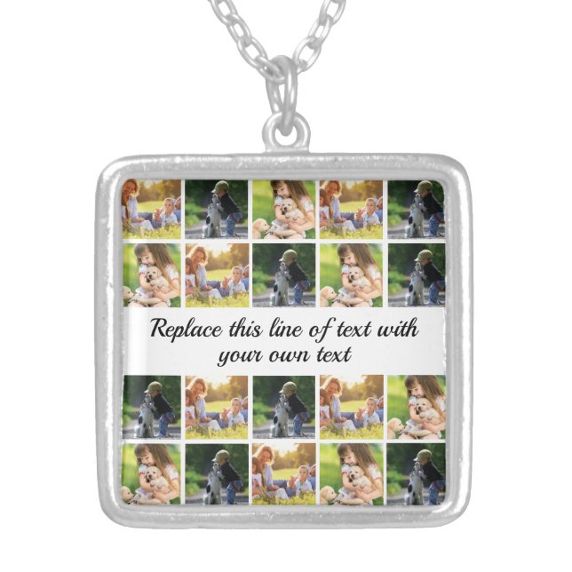 Personalize photo collage and text silver plated necklace (Front)