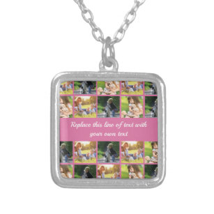 Personalize photo collage and text silver plated necklace