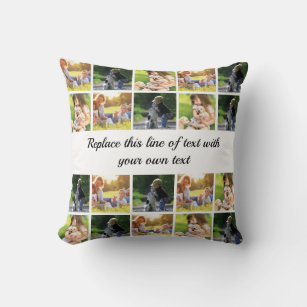 Personalize photo collage and text throw pillow