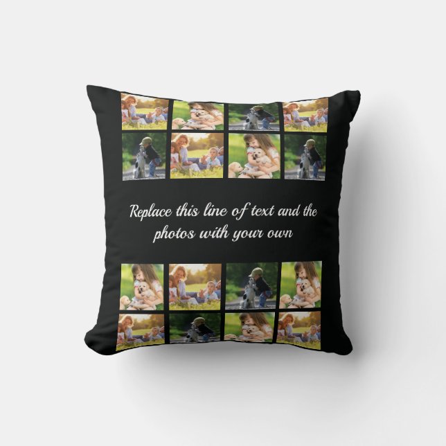 Personalize photo collage and text throw pillow (Front)
