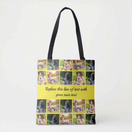 Personalize photo collage and text tote bag