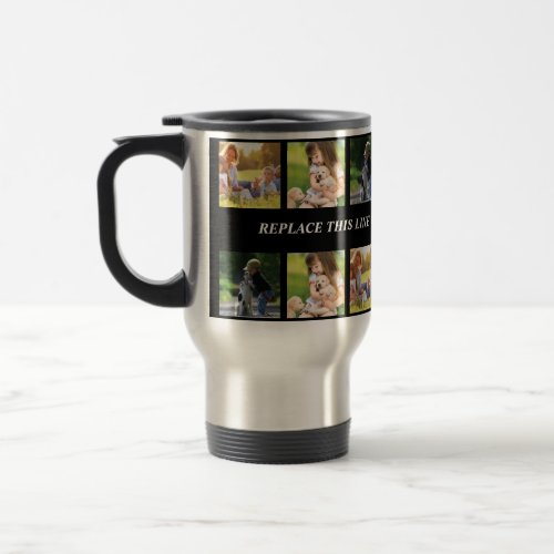 Personalize photo collage and text travel mug