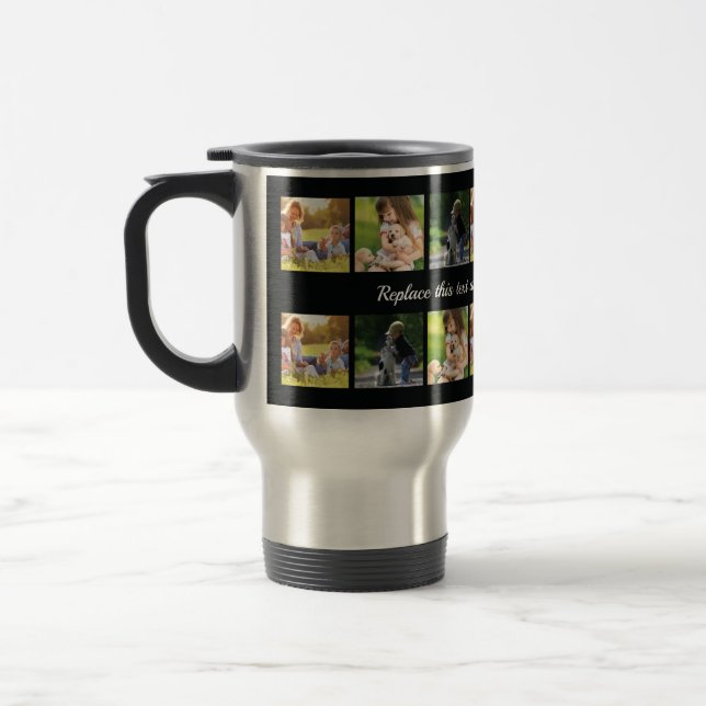 Personalize photo collage and text travel mug (Left)