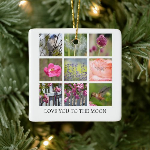 Personalize Photo Collage Flowers and Birds Ceramic Ornament