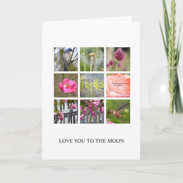Personalize Photo Collage Flowers and Birds Thank You Card (Front)