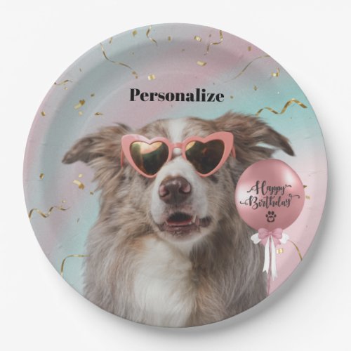 Personalize Photo Dog Pink Birthday  Paper Plates