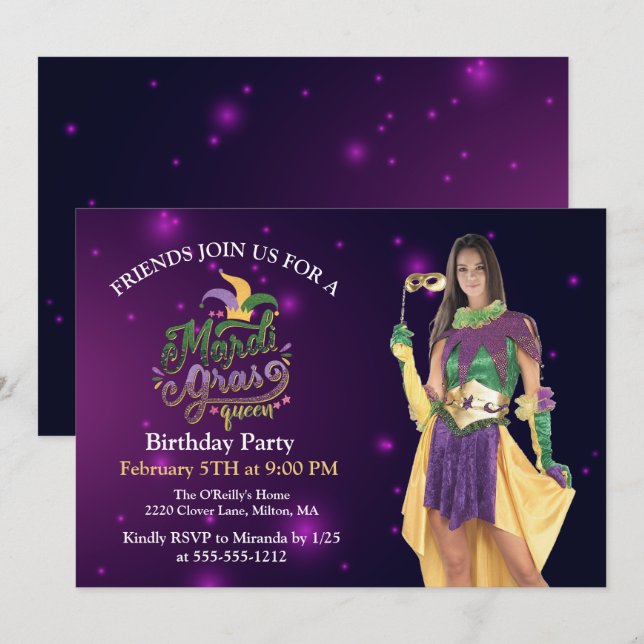 Personalize Photo Masquerade Masks Mardi Gras Invitation (Front/Back)