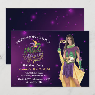 Personalize Photo Masquerade Masks Mardi Gras Invitation