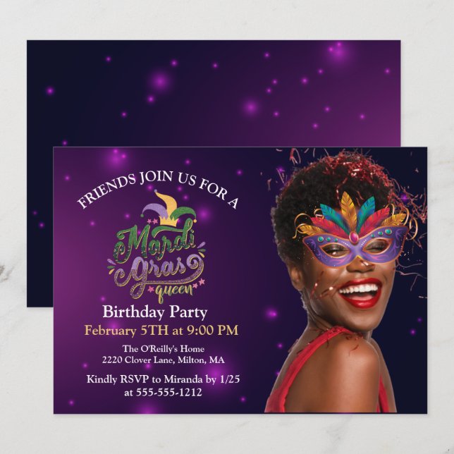 Personalize Photo Masquerade Masks Mardi Gras Invitation (Front/Back)