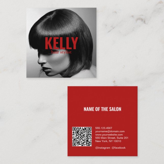 Personalize Photo Minimalist Hairstylist Salon Square Business Card (Front/Back)