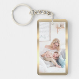 Personalize Photo &amp; Name, Faux Metallic Gold Keychain