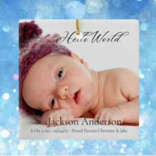 Personalize Photo Newborn Baby Birth Announcement Ceramic Ornament