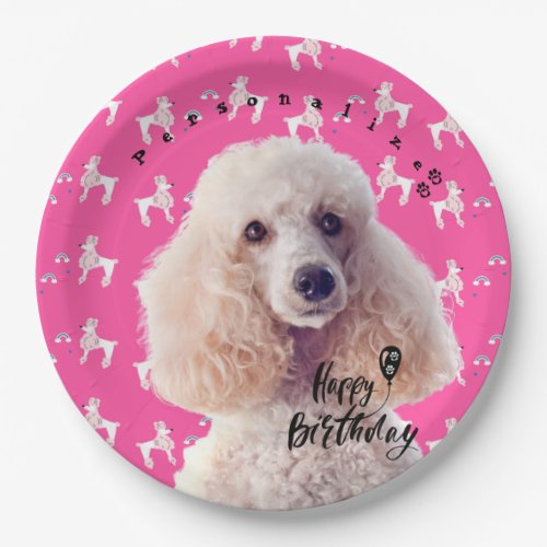 Personalize Photo Pet Pink Poodle Dog Birthday   Paper Plates