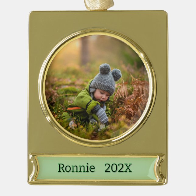 Personalize Photo Ready  Gold Plated Banner Ornament (Front)