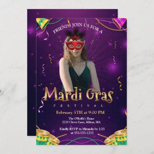 Personalize Photo Red Masquerade Masks Mardi Gras  Invitation