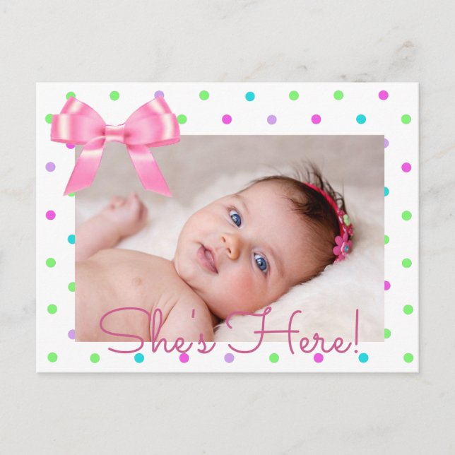 Personalize Photo "She's Here"  Birth Announcement (Front)