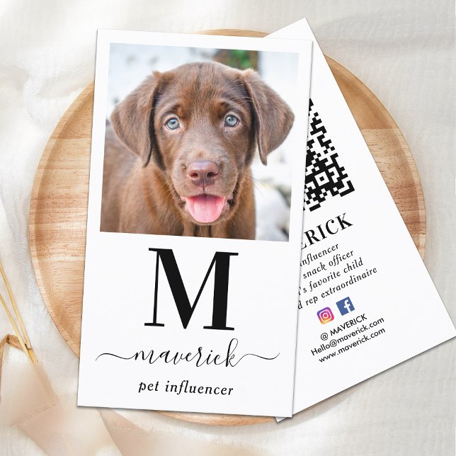 Personalize Photo Social Media QR Code Monogram  Business Card (Creator Uploaded)