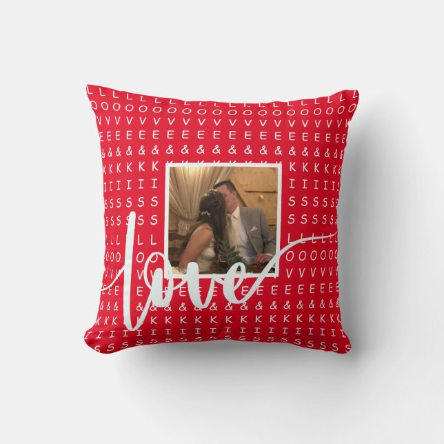 Personalize photo template love kisses red white  Throw Pillow (Front)