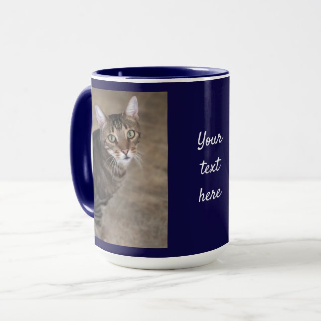 Personalize PHOTO & TEXT Navy Blue Coffee Gift Big Mug (Front Left)