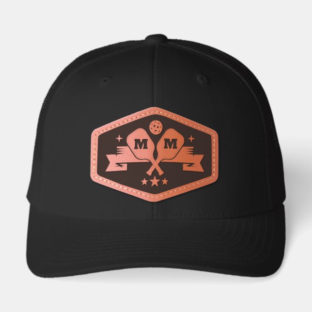 Personalize Pickleball Player Name Initials Leather Patch Hat (Front)