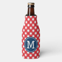 Personalize Picnic Red Gingham Monogram Bottle Cooler