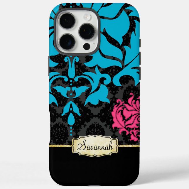 Personalize Pink Aqua Black and Gold Case-Mate iPhone Case (Back)