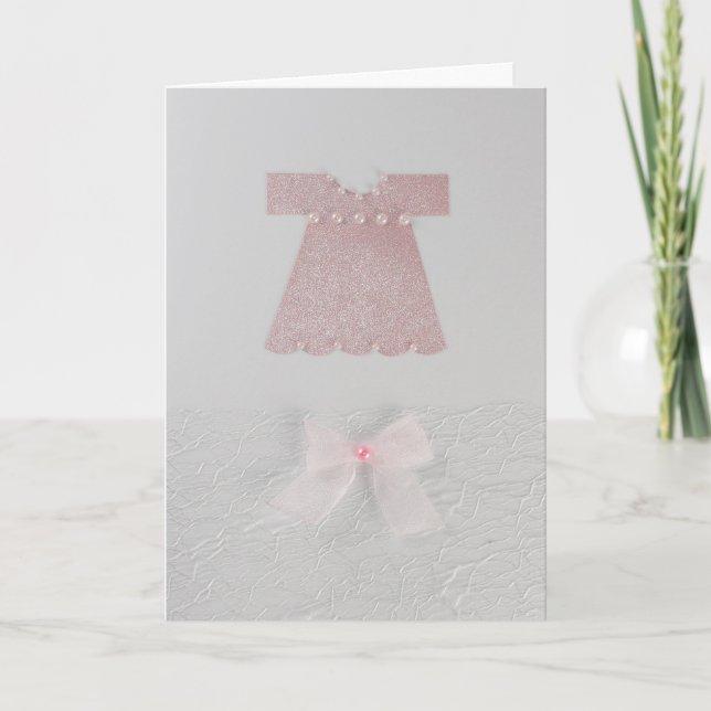 Personalize Pink Baby girl dress Baptism Card (Front)