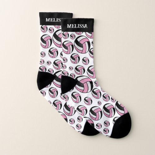 Personalize Pink Black and White Volleyball Socks