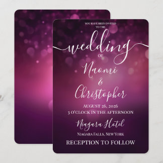 Personalize: Pink Bokeh Light Wedding Invitation