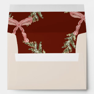Personalize Pink Bow Greenery Christmas Invitation Envelope