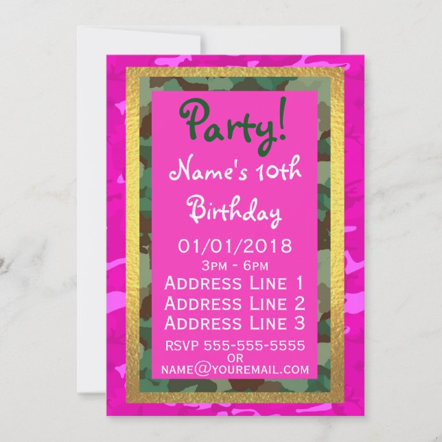 Personalize - Pink Camo Invitation (Front)