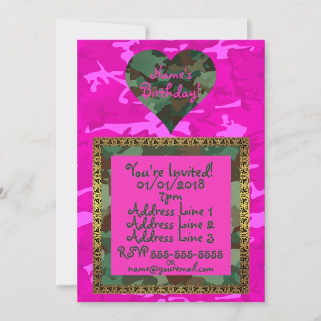 Personalize - Pink Camo Invitation (Front)