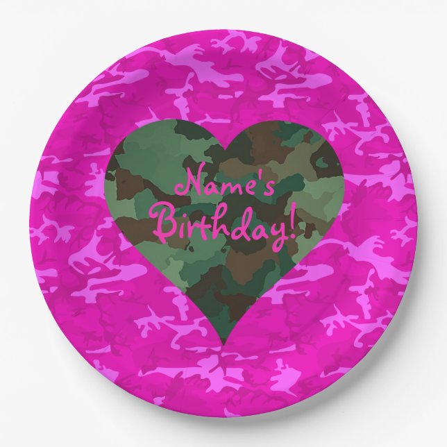 Personalize - Pink Camo Paper Plates (Front)