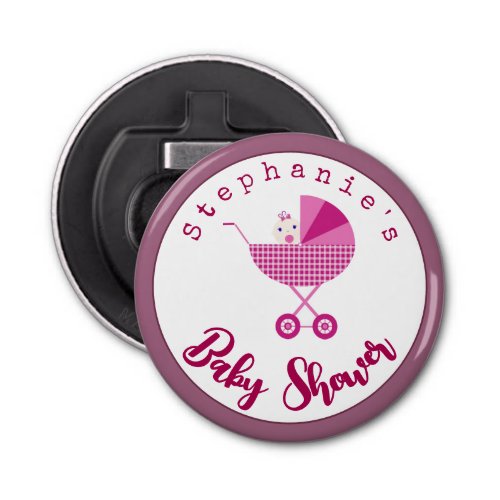 Personalize Pink Carriage Baby Shower Favor   Bottle Opener