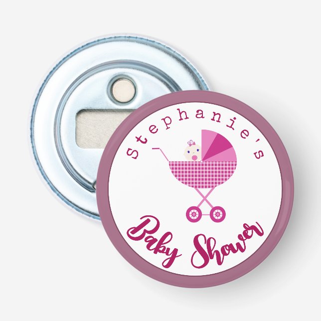 Personalize Pink Carriage Baby Shower Favor   Bottle Opener (Front)