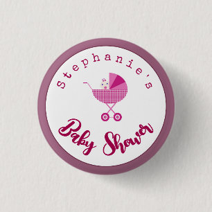 Personalize Pink Carriage Baby Shower Favor Button