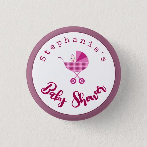 Personalize Pink Carriage Baby Shower Favor  Button