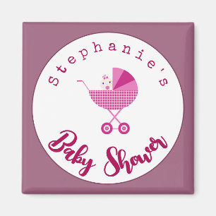 Personalize Pink Carriage Baby Shower Favor   Magnet