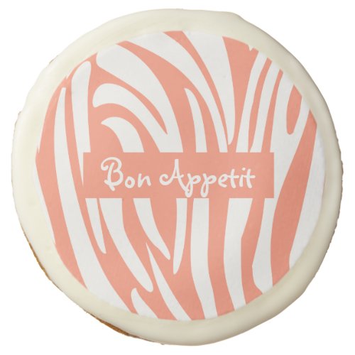 Personalize Pink Coral Striped Zebra Pattern Trend Sugar Cookie