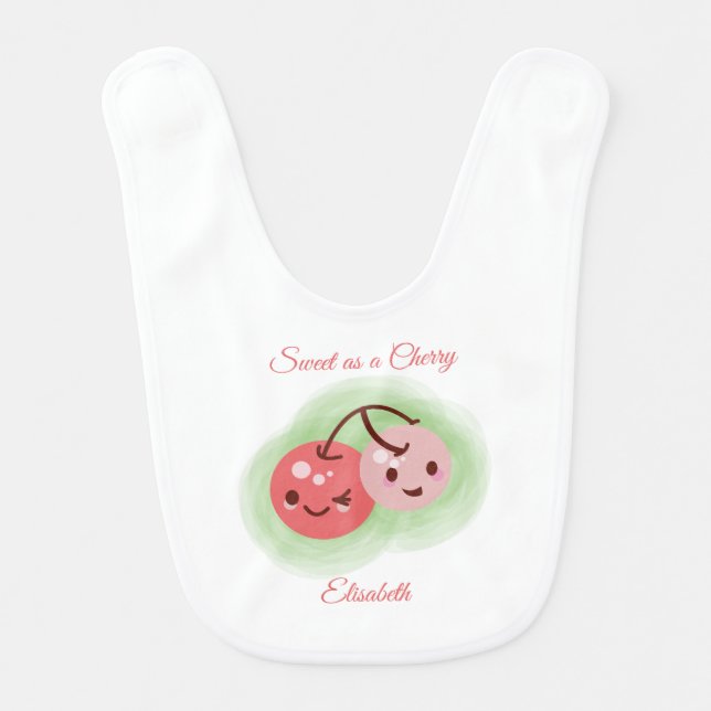 Personalize Pink Cute Pair of Cherries Baby Bib (Front)