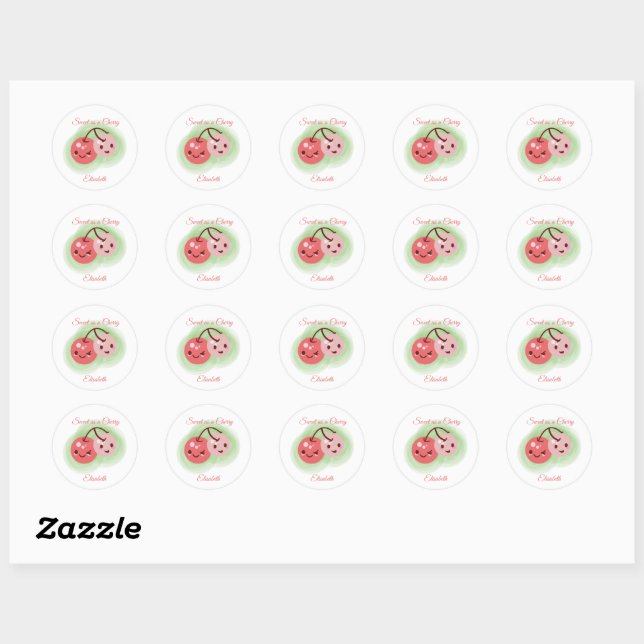 Personalize Pink Cute Pair of Cherries Stickers (Sheet)