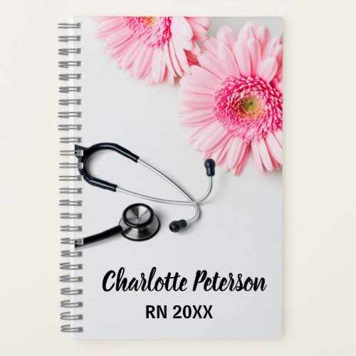 Personalize Pink Daisy Floral Registered Nurse Notebook