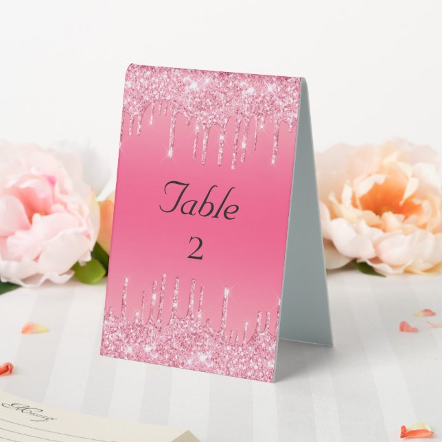 Personalize Pink Dripping Glitter Wedding  Table Tent (In SItu (Wedding))