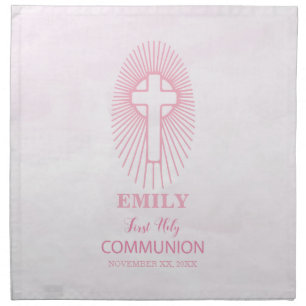 Personalize, Pink First Holy Communion Cross Host Cloth Napkin